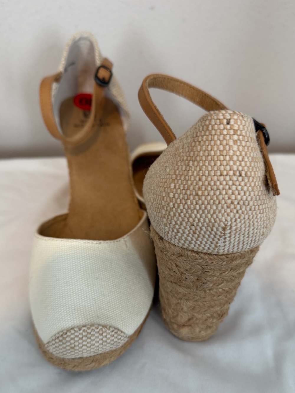 White Mountain Cream Espadrille Wedge Sandals with Tan Ankle Strap